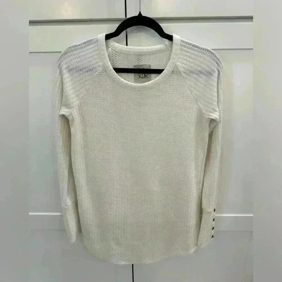 CHASER (ANTHROPOLOGIE brand) boho cream waffle Knit LS Shirt button-up cuff cozy - Picture 3 of 10